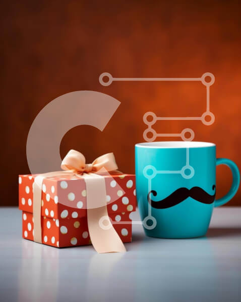 Intra Συλλεκτικό Ξύλινο Παζλ Plywood  4mm - Μπλε φλιτζάνι καφέ και πορτοκαλί κουτί δώρου με κούπα μουστάκι Σε Ξύλινο Κουτί - Διαστάσεις: 10x10 cm – 25 κομμάτια