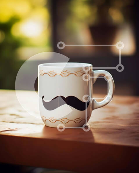 Σετ των 2 Intra Συλλεκτικό Ξύλινο Παζλ Plywood  4mm - Λευκή κούπα καφέ με σχέδιο μαύρο μουστάκι σε ξύλινο τραπέζι Σε Ξύλινο Κουτί - Διαστάσεις: 10x10 cm – 25 κομμάτια