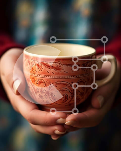 Intra Συλλεκτικό Ξύλινο Παζλ Plywood  4mm - Κόκκινο διακοσμημένο φλιτζάνι καφέ Σε Ξύλινο Κουτί - Διαστάσεις: 10x10 cm – 25 κομμάτια