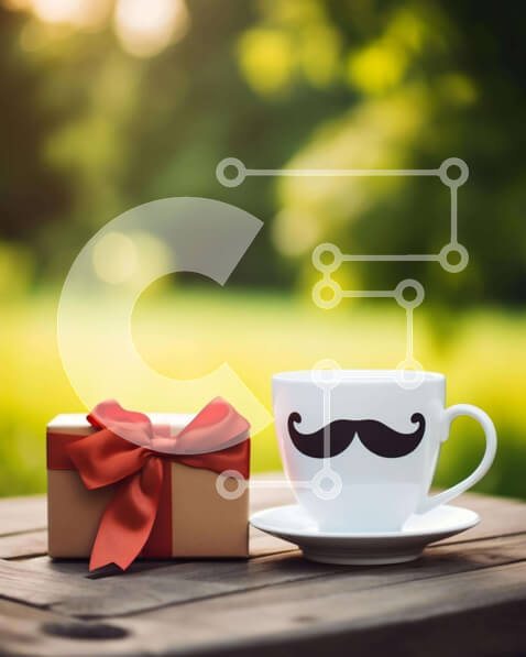 Σετ των 2 Intra Συλλεκτικό Ξύλινο Παζλ Plywood  4mm - Λευκό φλιτζάνι καφέ με πορτοκαλί μουστάκι και κόκκινο κουτί δώρου σε ξύλινο τραπέζι Σε Ξύλινο Κουτί - Διαστάσεις: 10x10 cm – 25 κομμάτια