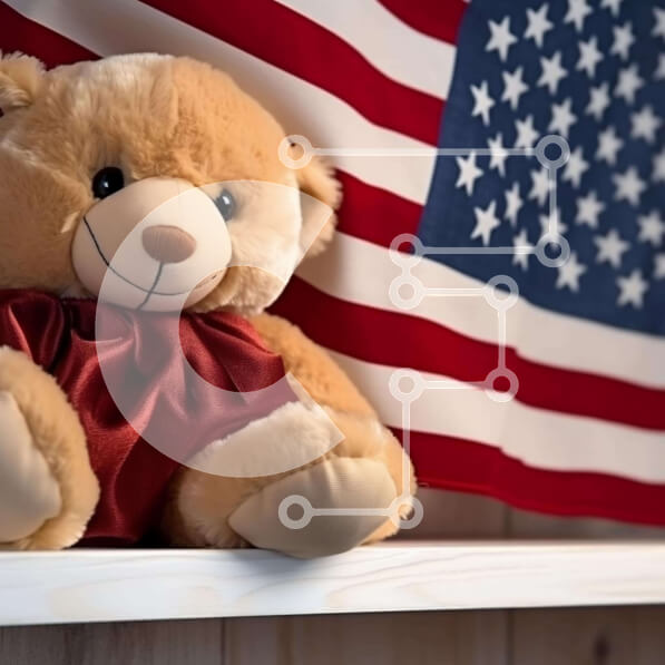 Intra Συλλεκτικό Ξύλινο Παζλ Plywood  4mm - Αρκουδάκι με αμερικανική σημαία στο ράφι Σε Ξύλινο Κουτί - Διαστάσεις: 10x10 cm – 25 κομμάτια