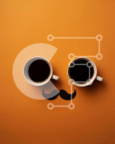 Intra Συλλεκτικό Ξύλινο Παζλ Plywood  4mm - Δύο φλιτζάνια καφέ με μουστάκι σε πορτοκαλί φόντο Σε Ξύλινο Κουτί - Διαστάσεις Puzzle: 10x10 cm – 25 κομμάτια