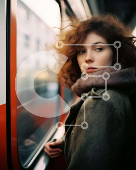 Intra Συλλεκτικό Ξύλινο Παζλ Plywood  4mm - Γυναίκα με σγουρά μαλλιά στο ανοιχτό παράθυρο τρένου Σε Ξύλινο Κουτί - Διαστάσεις Puzzle: 10x10 cm – 25 κομμάτια