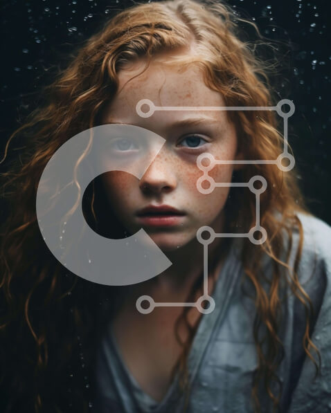 Intra Συλλεκτικό Ξύλινο Παζλ Plywood  4mm - Νεαρό κορίτσι με κόκκινα μαλλιά στη βροχή Σε Ξύλινο Κουτί - Διαστάσεις Puzzle: 10x10 cm – 25 κομμάτια