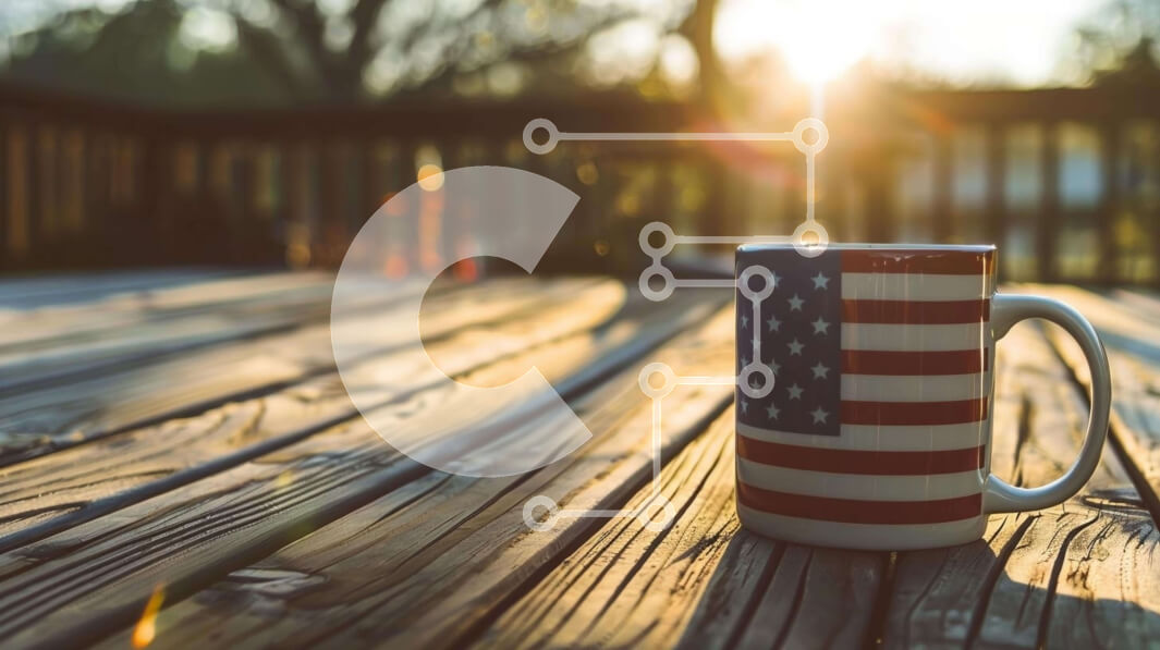 Intra Συλλεκτικό Ξύλινο Παζλ Plywood  4mm - Λευκή κούπα καφέ με σχέδιο αμερικανικής σημαίας Σε Ξύλινο Κουτί - Διαστάσεις: 10x10 cm – 25 κομμάτια