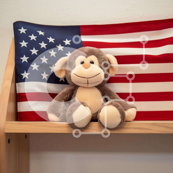 Intra Συλλεκτικό Ξύλινο Παζλ Plywood  4mm - Γεμιστός πίθηκος με αμερικανική σημαία Σε Ξύλινο Κουτί - Διαστάσεις: 10x10 cm – 25 κομμάτια