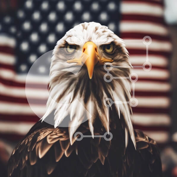 Intra Συλλεκτικό Ξύλινο Παζλ Plywood  4mm - Κοντινό πλάνο φαλακρός αετός με αμερικανική σημαία Σε Ξύλινο Κουτί - Διαστάσεις: 10x10 cm – 25 κομμάτια