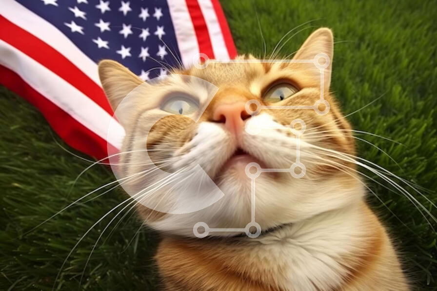 Σετ των 2 Intra Συλλεκτικό Ξύλινο Παζλ Plywood  4mm - Περίεργη γάτα με φόντο αμερικανικής σημαίας Σε Ξύλινο Κουτί - Διαστάσεις: 10x10 cm – 25 κομμάτια