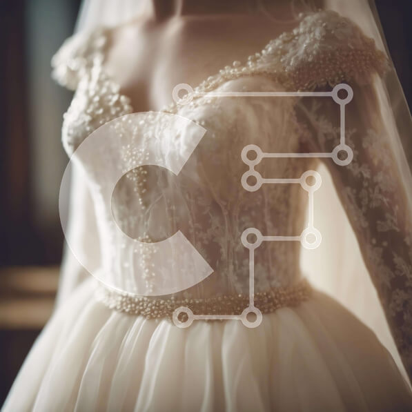 Σετ των 2 Intra Συλλεκτικό Ξύλινο Παζλ Plywood  4mm - Κοντινό πλάνο του νυφικού της νύφης με χάντρες και πέρλες Σε Ξύλινο Κουτί - Διαστάσεις: 10x10 cm – 25 κομμάτια