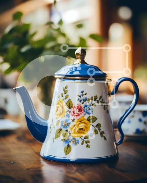 Σετ των 2 Intra Συλλεκτικό Ξύλινο Παζλ Plywood  4mm - Μπλε και Λευκή Τσαγιέρα με Floral σχέδιο Σε Ξύλινο Κουτί - Διαστάσεις: 10x10 cm – 25 κομμάτια