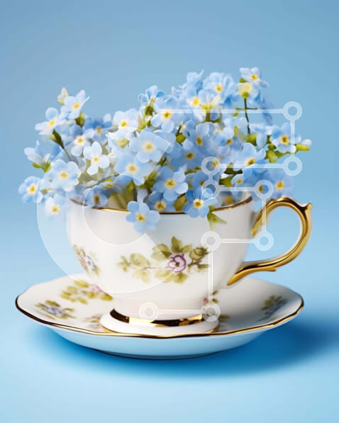 Σετ των 2 Intra Συλλεκτικό Ξύλινο Παζλ Plywood  4mm - Φλυτζάνι τσαγιού με μπλε λουλούδια Σε Ξύλινο Κουτί - Διαστάσεις: 10x10 cm – 25 κομμάτια