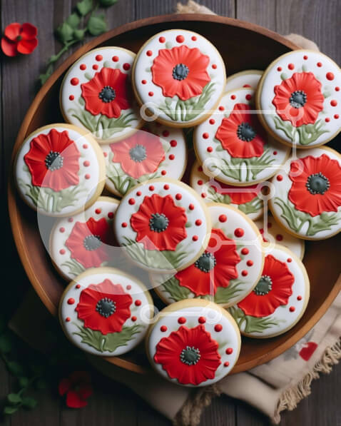 Σετ των 2 Intra Συλλεκτικό Ξύλινο Παζλ Plywood  4mm - Μπολ με μπισκότα με κόκκινα και λευκά λουλούδια παπαρούνας Σε Ξύλινο Κουτί - Διαστάσεις: 10x10 cm – 25 κομμάτια