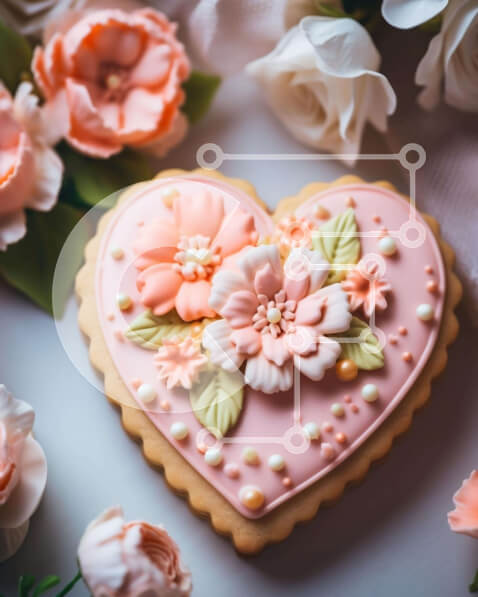 Σετ των 2 Intra Συλλεκτικό Ξύλινο Παζλ Plywood  4mm - Ροζ μπισκότο σε σχήμα καρδιάς με λουλούδια Σε Ξύλινο Κουτί - Διαστάσεις: 10x10 cm – 25 κομμάτια