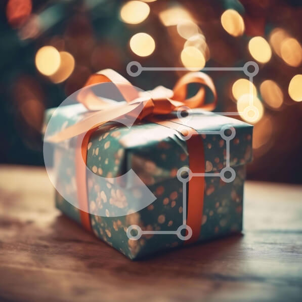 Intra Συλλεκτικό Ξύλινο Παζλ Plywood  4mm - Μπλε Κουτί δώρου με πορτοκαλί κορδέλα και φώτα Bokeh Σε Ξύλινο Κουτί - Διαστάσεις: 10x10 cm – 25 κομμάτια