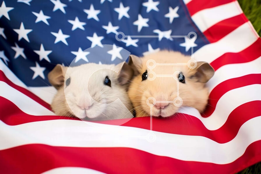 Intra Συλλεκτικό Ξύλινο Παζλ Plywood  4mm - Ινδικά χοιρίδια στην αμερικανική σημαία Σε Ξύλινο Κουτί - Διαστάσεις Puzzle: 10x10 cm – 25 κομμάτια