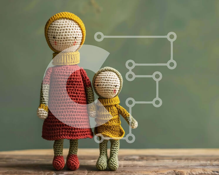 Intra Συλλεκτικό Ξύλινο Παζλ Plywood  4mm - Δύο κροσέ κούκλες σε ξύλινο τραπέζι Σε Ξύλινο Κουτί - Διαστάσεις: 10x10 cm – 25 κομμάτια