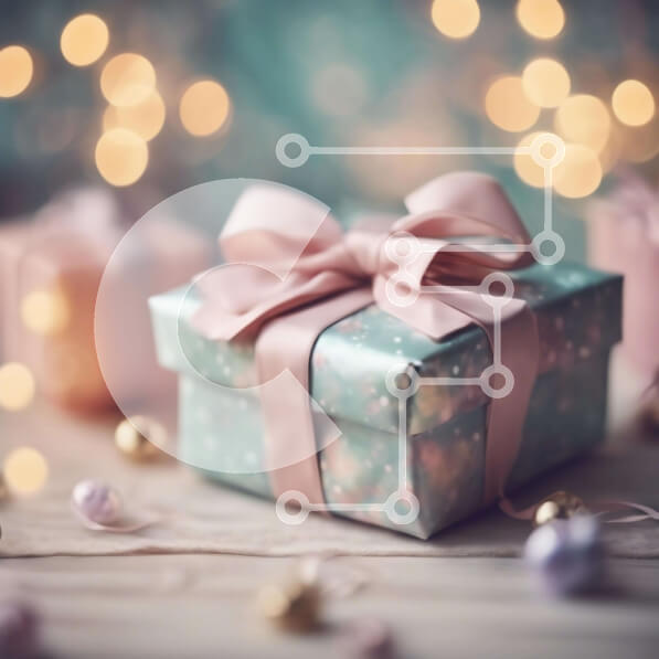 Intra Συλλεκτικό Ξύλινο Παζλ Plywood  4mm - Εορταστικό μπλε κουτί δώρου σε ξύλινο τραπέζι Σε Ξύλινο Κουτί - Διαστάσεις: 10x10 cm – 25 κομμάτια