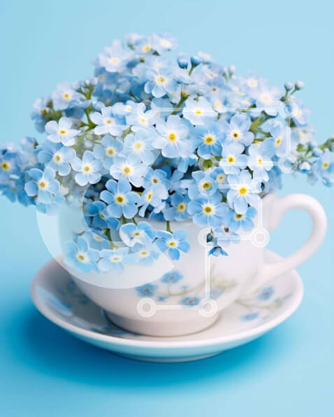 Intra Συλλεκτικό Ξύλινο Παζλ Plywood  4mm - Λευκό φλιτζάνι τσαγιού με μπλε λουλούδια Σε Ξύλινο Κουτί - Διαστάσεις Puzzle: 10x10 cm – 25 κομμάτια