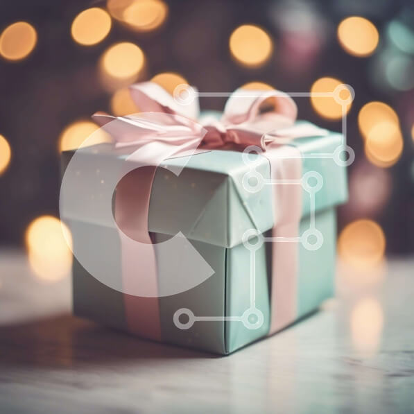 Intra Συλλεκτικό Ξύλινο Παζλ Plywood  4mm - Μπλε κουτί δώρου στο τραπέζι με πολύχρωμα φώτα Bokeh Σε Ξύλινο Κουτί - Διαστάσεις: 10x10 cm – 25 κομμάτια