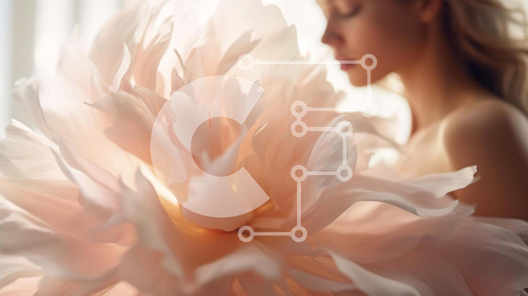 Intra Συλλεκτικό Ξύλινο Παζλ Plywood  4mm - Ξανθή γυναίκα που στέκεται μπροστά από ένα τεράστιο ροζ λουλούδι Σε Ξύλινο Κουτί - Διαστάσεις Puzzle: 10x10 cm – 25 κομμάτια