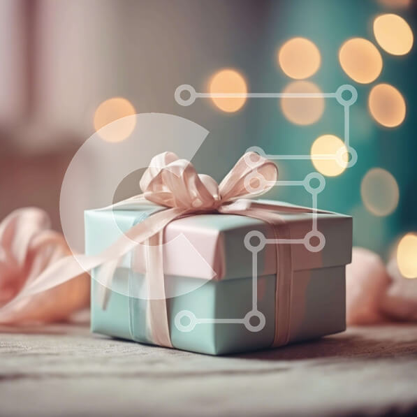 Intra Συλλεκτικό Ξύλινο Παζλ Plywood  4mm - Μπλε και ροζ κουτί δώρου σε αντίκες ξύλινο τραπέζι Σε Ξύλινο Κουτί - Διαστάσεις: 10x10 cm – 25 κομμάτια