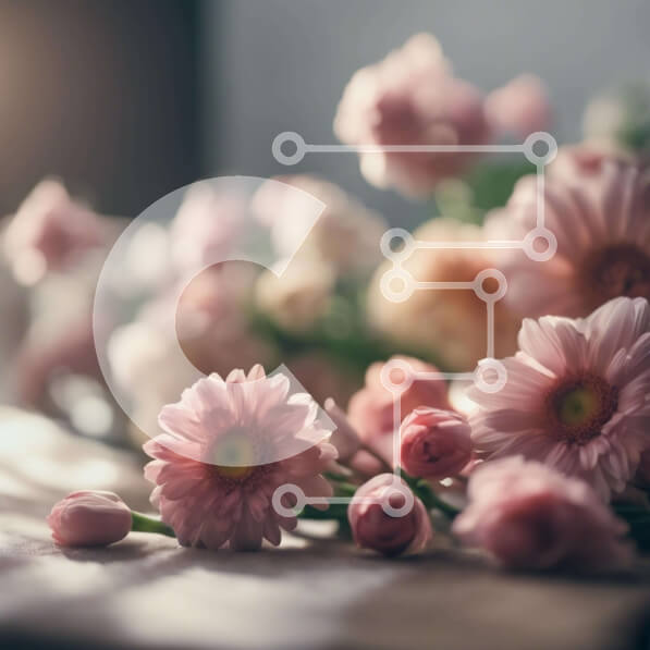 Intra Συλλεκτικό Ξύλινο Παζλ Plywood  4mm - Μπουκέτο με ροζ λουλούδια σε ξύλινο τραπέζι Σε Ξύλινο Κουτί - Διαστάσεις: 10x10 cm – 25 κομμάτια