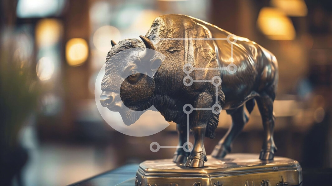 Intra Συλλεκτικό Ξύλινο Παζλ Plywood  4mm - Χάλκινο άγαλμα βίσωνα σε κομψό τραπέζι Σε Ξύλινο Κουτί - Διαστάσεις: 10x10 cm – 25 κομμάτια