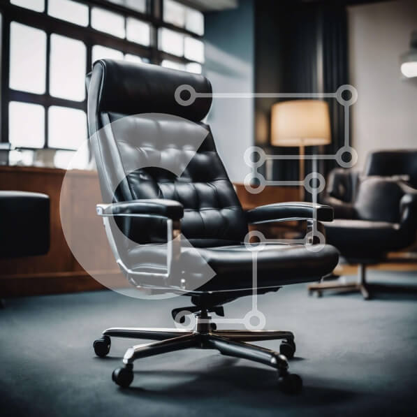 Intra Συλλεκτικό Ξύλινο Παζλ Plywood  4mm - Μαύρη δερμάτινη καρέκλα γραφείου σε κενό χώρο γραφείου Σε Ξύλινο Κουτί - Διαστάσεις Puzzle: 10x10 cm – 25 κομμάτια