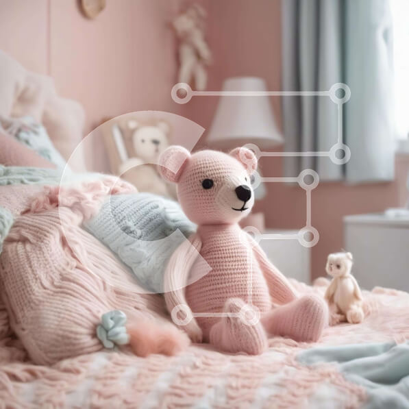 Intra Συλλεκτικό Ξύλινο Παζλ Plywood  4mm - Ζεστή σκηνή υπνοδωματίου με ροζ αρκουδάκι Σε Ξύλινο Κουτί - Διαστάσεις Puzzle: 10x10 cm – 25 κομμάτια