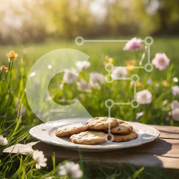 Σετ των 2 Intra Συλλεκτικό Ξύλινο Παζλ Plywood  4mm - Μπισκότα σε ένα λευκό πιάτο σε ένα χορταριασμένο χωράφι Σε Ξύλινο Κουτί - Διαστάσεις: 10x10 cm – 25 κομμάτια