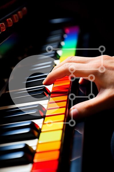 Intra Συλλεκτικό Ξύλινο Παζλ Plywood  4mm - Άτομο που παίζει πιάνο με πολύχρωμα πλήκτρα Σε Ξύλινο Κουτί - Διαστάσεις Puzzle: 10x10 cm – 25 κομμάτια