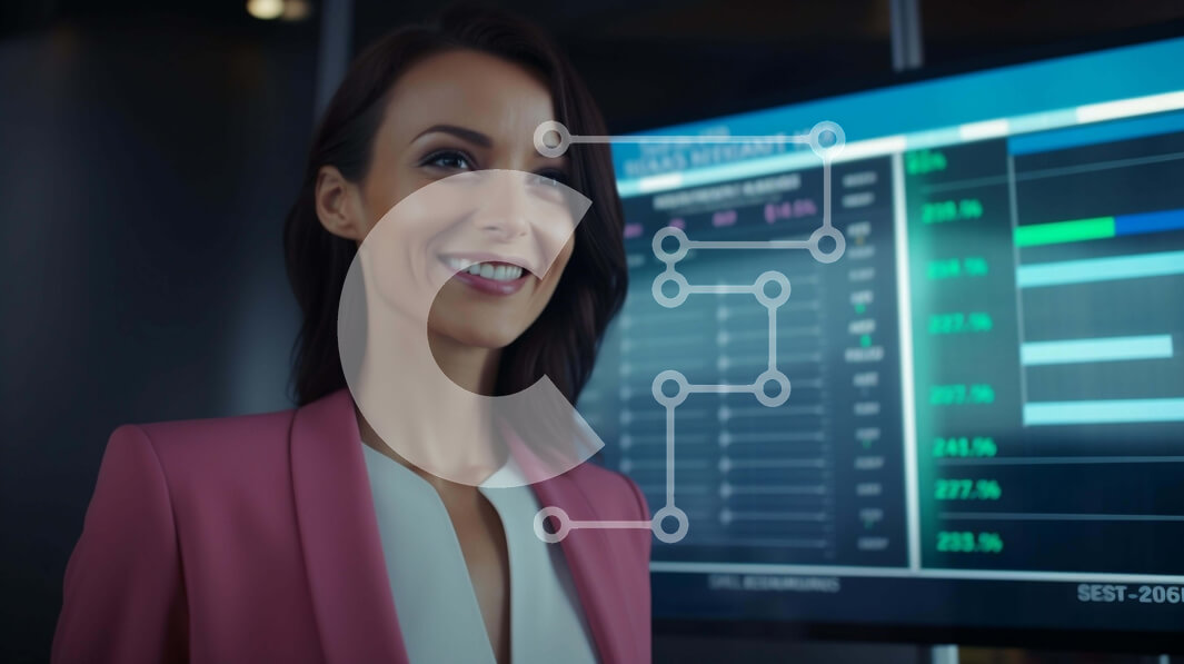 Intra Συλλεκτικό Ξύλινο Παζλ Plywood  4mm - Χαμογελώντας επιχειρηματίας με οικονομικά στοιχεία στην οθόνη LCD Σε Ξύλινο Κουτί - Διαστάσεις Puzzle: 10x10 cm – 25 κομμάτια