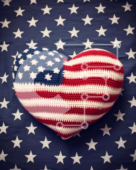 Intra Συλλεκτικό Ξύλινο Παζλ Plywood  4mm - Μαξιλάρι με κροσέ σε σχήμα καρδιάς με σχέδιο αμερικανικής σημαίας Σε Ξύλινο Κουτί - Διαστάσεις: 10x10 cm – 25 κομμάτια