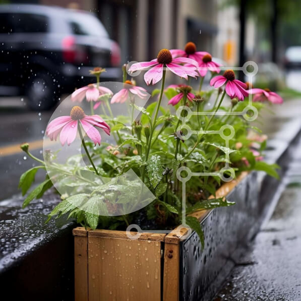 Intra Συλλεκτικό Ξύλινο Παζλ Plywood  4mm - Ξύλινη ζαρντινιέρα με ροζ λουλούδια στη βροχή Σε Ξύλινο Κουτί - Διαστάσεις: 10x10 cm – 25 κομμάτια