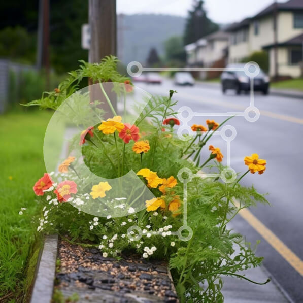 Intra Συλλεκτικό Ξύλινο Παζλ Plywood  4mm - Πολύχρωμα λουλούδια σε μια γωνία του δρόμου Σε Ξύλινο Κουτί - Διαστάσεις: 10x10 cm – 25 κομμάτια