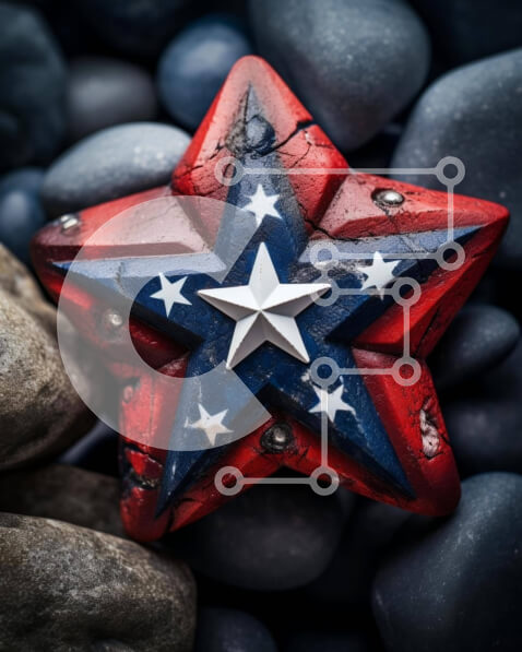 Intra Συλλεκτικό Ξύλινο Παζλ Plywood  4mm - Κόκκινο, λευκό και μπλε αντικείμενο αστέρι σε βράχους Σε Ξύλινο Κουτί - Διαστάσεις: 10x10 cm – 25 κομμάτια