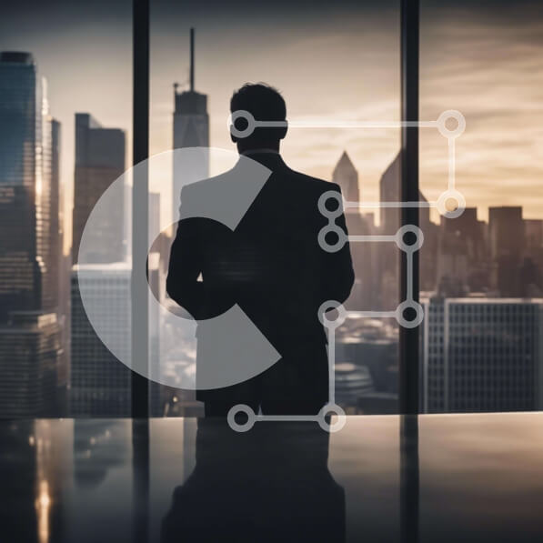 Intra Συλλεκτικό Ξύλινο Παζλ Plywood  4mm - Επιχειρηματίας που κοιτάζει έξω στον ορίζοντα της πόλης Σε Ξύλινο Κουτί - Διαστάσεις Puzzle: 10x10 cm – 25 κομμάτια