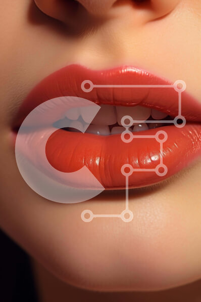 Intra Συλλεκτικό Ξύλινο Παζλ Plywood  4mm - Κοντινό πλάνο των χειλιών της γυναίκας με πορτοκαλί κραγιόν Σε Ξύλινο Κουτί - Διαστάσεις Puzzle: 10x10 cm – 25 κομμάτια