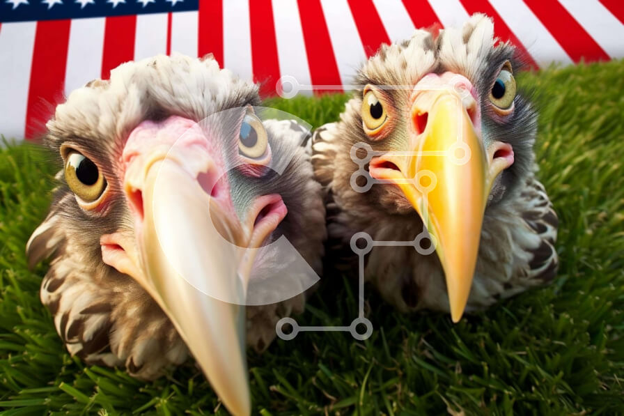 Σετ των 2 Intra Συλλεκτικό Ξύλινο Παζλ Plywood  4mm - Δύο αετοί μπροστά από την αμερικανική σημαία Σε Ξύλινο Κουτί - Διαστάσεις: 10x10 cm – 25 κομμάτια