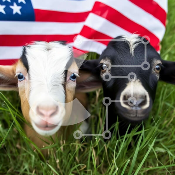 Intra Συλλεκτικό Ξύλινο Παζλ Plywood  4mm - Δύο ασπρόμαυρες κατσίκες με αμερικανική σημαία Σε Ξύλινο Κουτί - Διαστάσεις: 10x10 cm – 25 κομμάτια