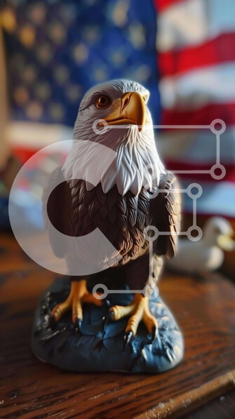 Σετ των 2 Intra Συλλεκτικό Ξύλινο Παζλ Plywood  4mm - Ειδώλιο αετού σε ξύλινο τραπέζι με αμερικανική σημαία και πουλιά Σε Ξύλινο Κουτί - Διαστάσεις: 10x10 cm – 25 κομμάτια