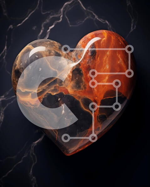 Intra Συλλεκτικό Ξύλινο Παζλ Plywood  4mm - Πορτοκαλί και μαύρο γλυπτό σε σχήμα καρδιάς Σε Ξύλινο Κουτί - Διαστάσεις Puzzle: 10x10 cm – 25 κομμάτια