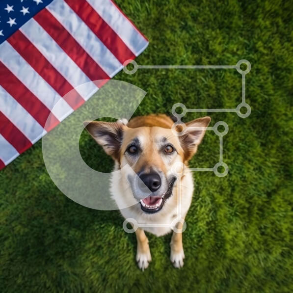 Intra Συλλεκτικό Ξύλινο Παζλ Plywood  4mm - Σκύλος με αμερικανική σημαία Σε Ξύλινο Κουτί - Διαστάσεις Puzzle: 10x10 cm – 25 κομμάτια