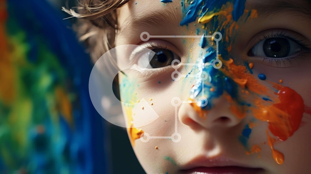 Intra Συλλεκτικό Ξύλινο Παζλ Plywood  4mm - Νεαρό παιδί με πολύχρωμο χρώμα στο πρόσωπο Σε Ξύλινο Κουτί - Διαστάσεις Puzzle: 10x10 cm – 25 κομμάτια