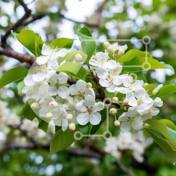 Intra Συλλεκτικό Ξύλινο Παζλ Plywood  4mm - Ανθισμένο δέντρο με λευκά λουλούδια και πράσινα φύλλα Σε Ξύλινο Κουτί - Διαστάσεις: 10x10 cm – 25 κομμάτια