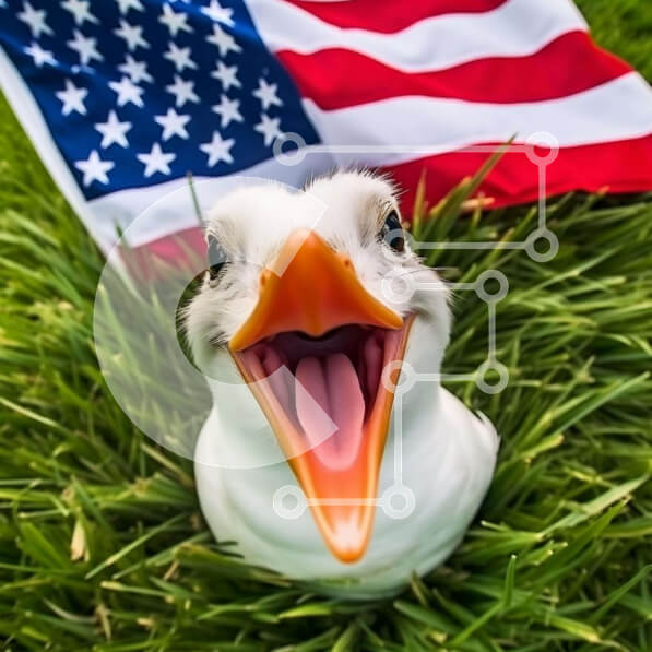 Intra Συλλεκτικό Ξύλινο Παζλ Plywood  4mm - Περίεργη πάπια δίπλα στην αμερικανική σημαία Σε Ξύλινο Κουτί - Διαστάσεις: 10x10 cm – 25 κομμάτια