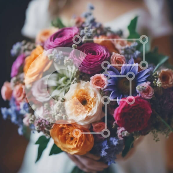 Intra Συλλεκτικό Ξύλινο Παζλ Plywood  4mm - Πολύχρωμη γαμήλια ανθοδέσμη στα χέρια της νύφης Σε Ξύλινο Κουτί - Διαστάσεις: 10x10 cm – 25 κομμάτια