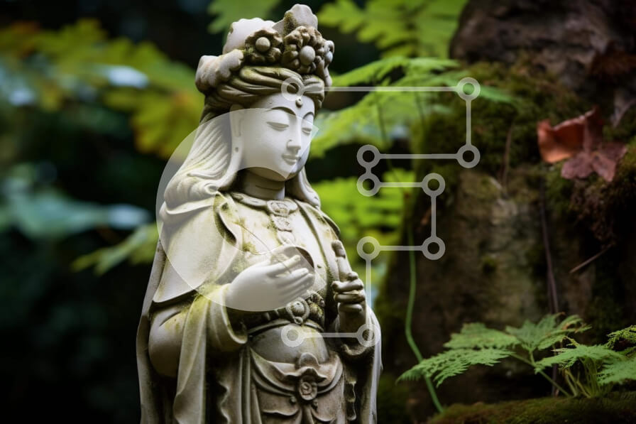 Intra Συλλεκτικό Ξύλινο Παζλ Plywood  4mm - Άγαλμα ασιατικής γυναίκας στο δάσος Σε Ξύλινο Κουτί - Διαστάσεις Puzzle: 10x10 cm – 25 κομμάτια