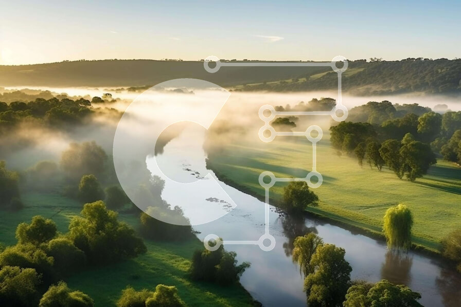 Intra Συλλεκτικό Ξύλινο Παζλ Plywood  4mm - Αεροφωτογραφία του Misty River Σε Ξύλινο Κουτί - Διαστάσεις: 10x10 cm – 25 κομμάτια