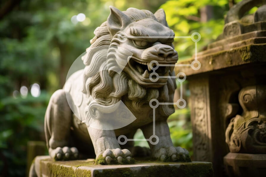 Intra Συλλεκτικό Ξύλινο Παζλ Plywood  4mm - Πέτρινο άγαλμα λιονταριού σε έναν κήπο Σε Ξύλινο Κουτί - Διαστάσεις: 10x10 cm – 25 κομμάτια